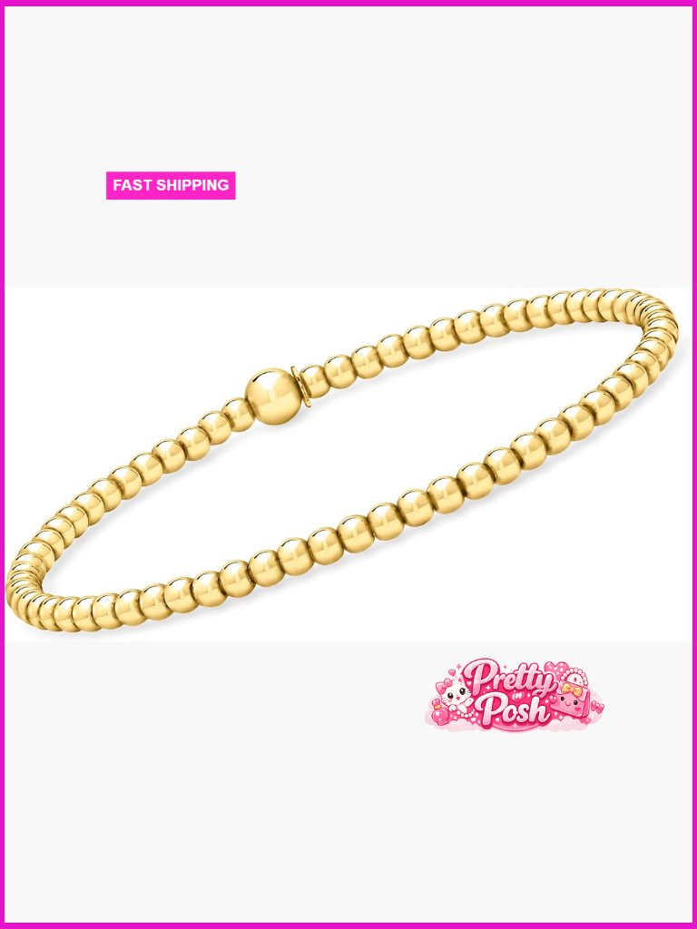 Italian 3mm 18kt Gold Over Sterling Bead Stretch Bracelet